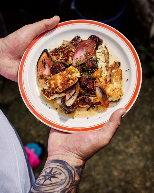 Helim, sausages, pickled shallots and honey