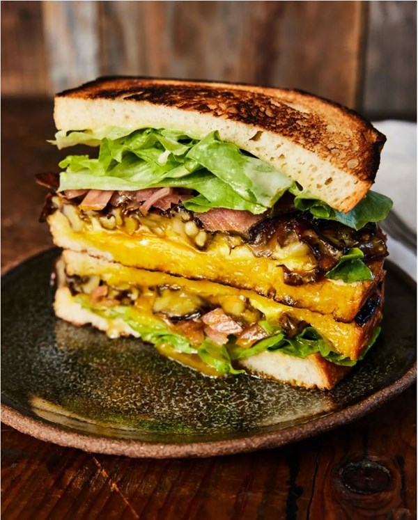 Hen of the woods mushroom and egg sandwich