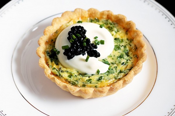Herb & creme fraiche tarts with caviar