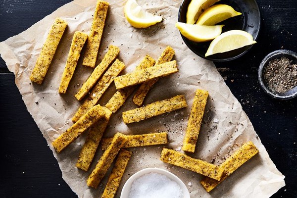 Herb & lemon polenta “chips” (“fries”)
