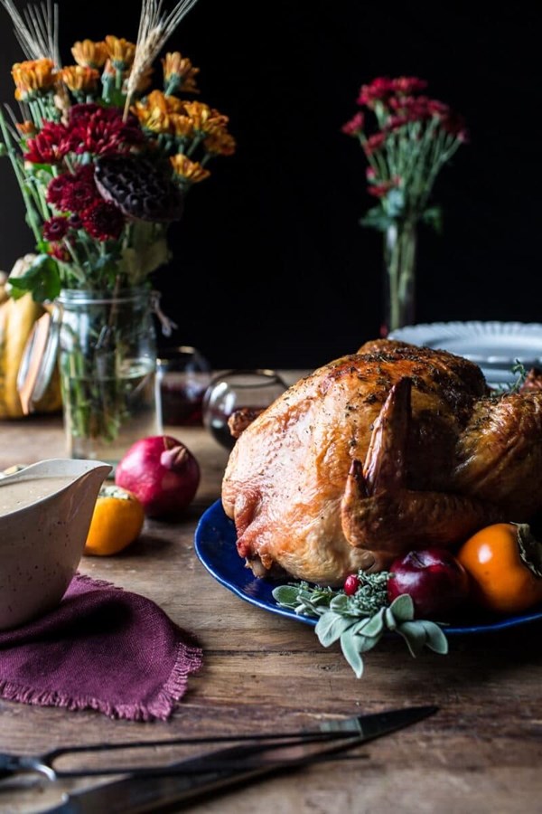 Herb and butter roasted turkey with white wine pan gravy