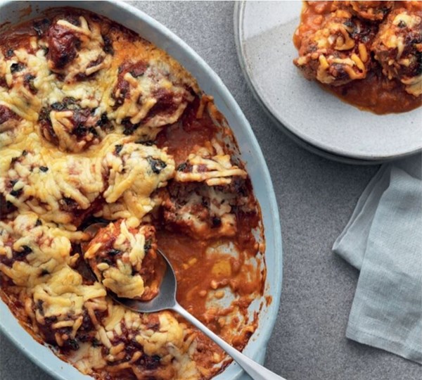 Herb and mozzarella meatball bake