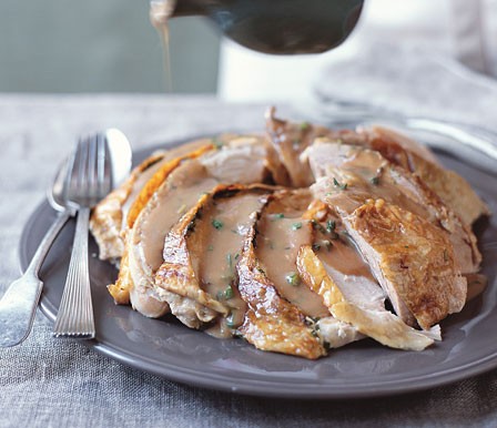 Herb and mustard turkey with green onion gravy