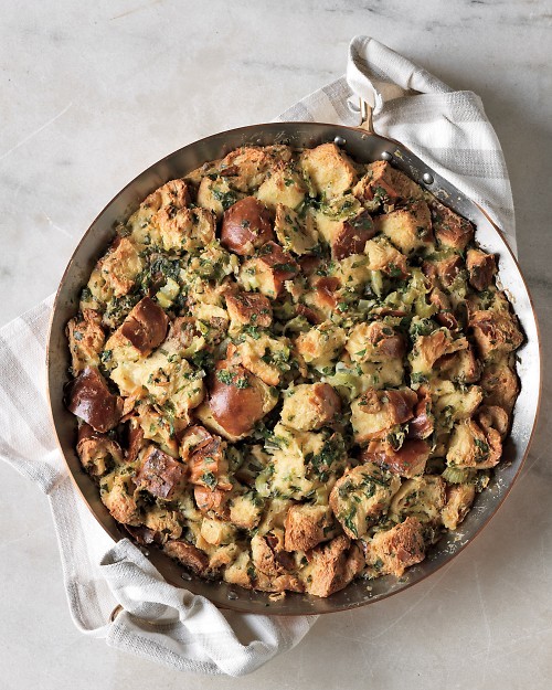 Herb-and-scallion bread pudding