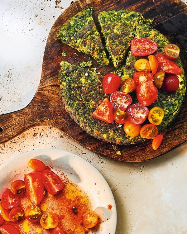 Herb and walnut frittata with tomato salad 