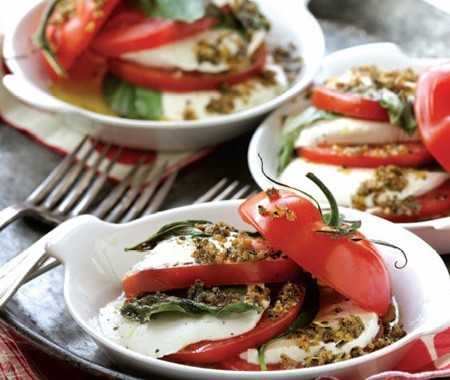 Herb-baked Caprese tomato stacks
