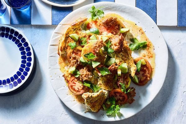 Herb-baked ricotta with rye panzanella
