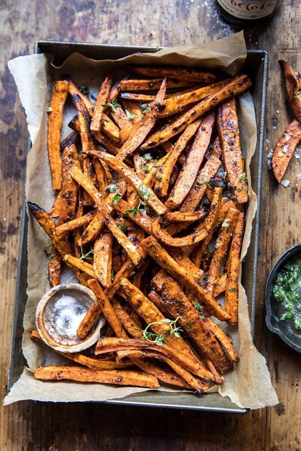 Herb butter baked sweet potato fries