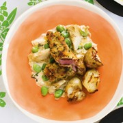 Herb-crumbed lamb with crushed potatoes