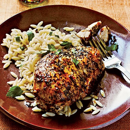 Herb-crusted chicken and parsley orzo