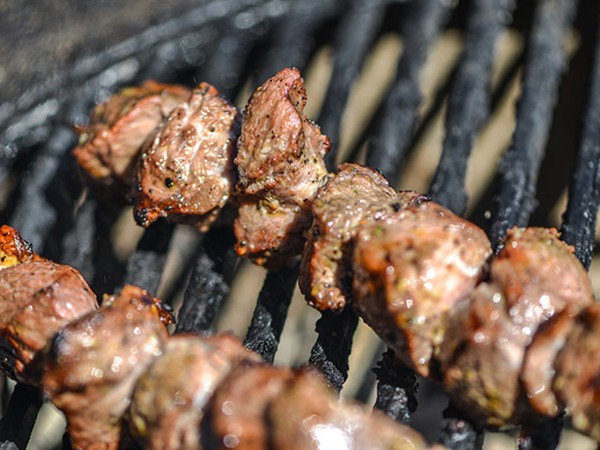 Herb-crusted lamb skewers with Dijon mustard