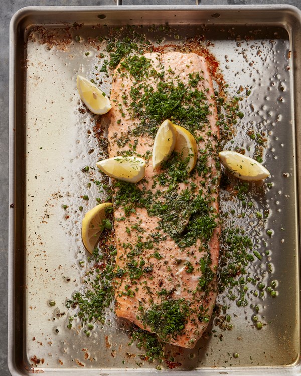 Herb crusted roasted salmon