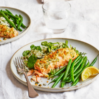 Herb-crusted salmon and wild rice