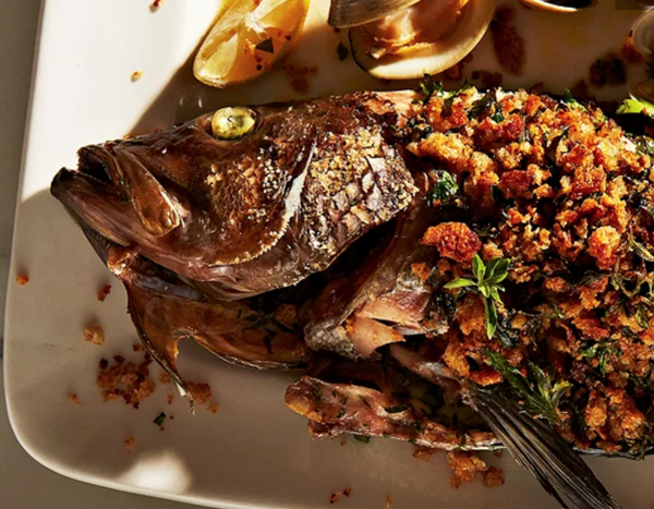 Herb-crusted sea bass