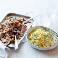 Herb-cured pulled pork with fennel, apple and chive slaw