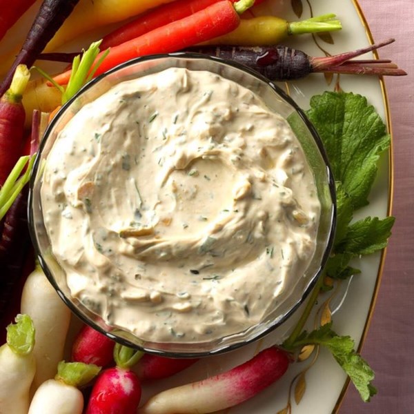 Herb dip with spring vegetables