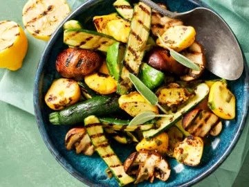 Herb-grilled baby squash and mushrooms 