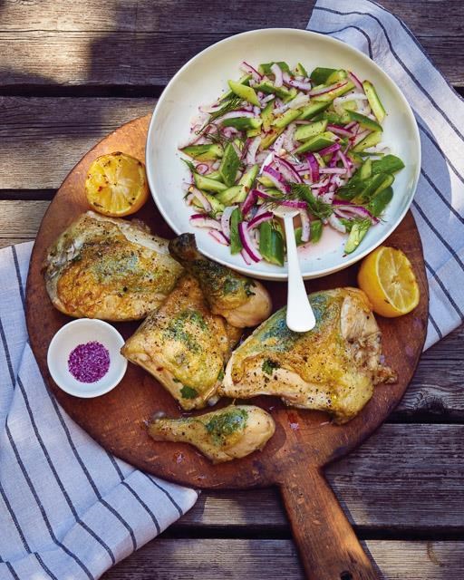 Herb grilled chicken with cucumber salad