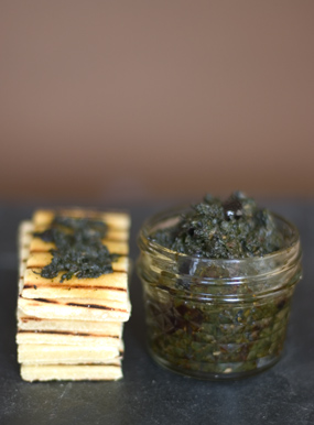 Herb jam with olives and lemon