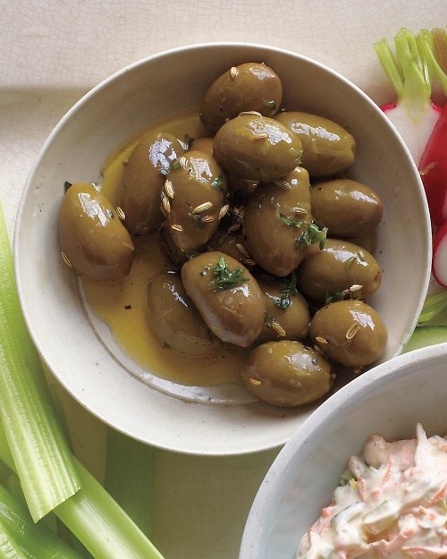 Herb-marinated olives