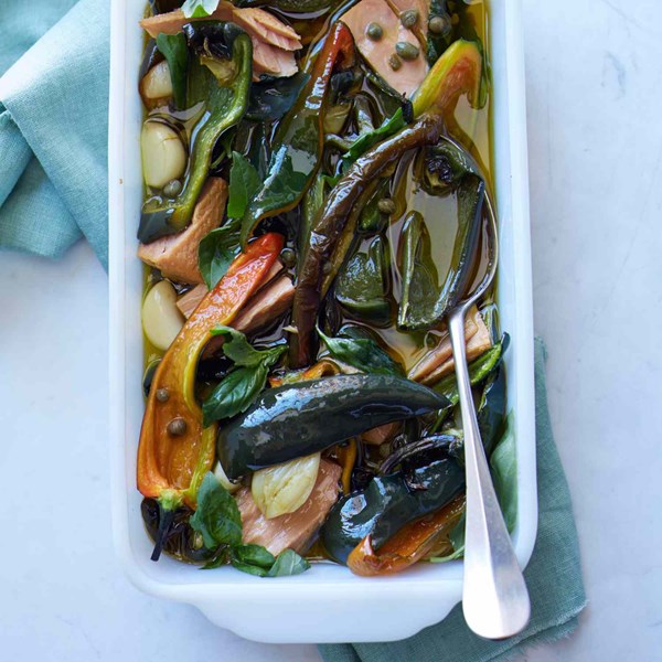 Herb-marinated peppers and tuna