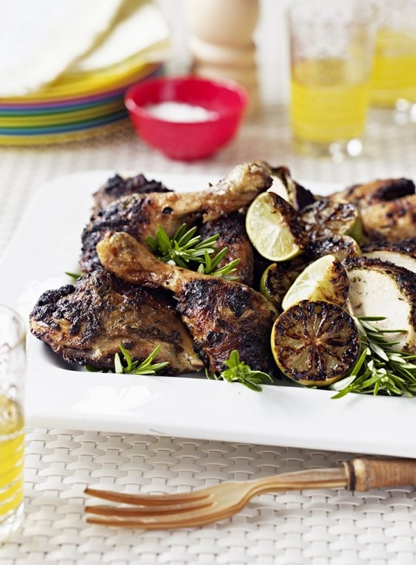 Herb roasted chicken with grilled limes