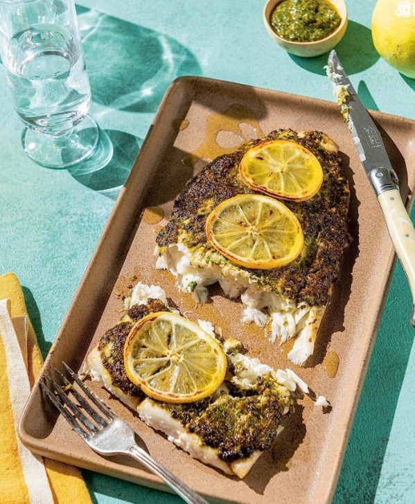 Herb-roasted halibut chermoula