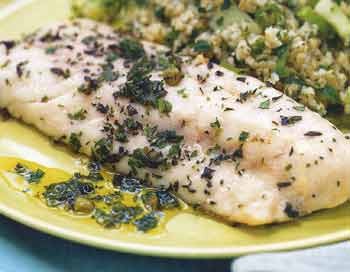 Herb-roasted sea bass with salsa verde