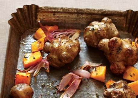 Herb-roasted squash and Jerusalem artichokes