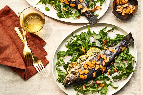 Herb-roasted trout with buttery almonds