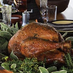 Herb-roasted turkey with Calvados gravy
