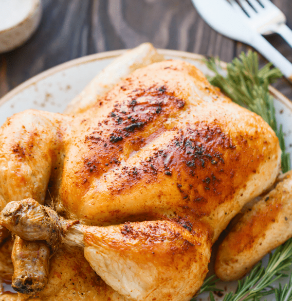 Herb-roasted whole chicken with savory pan gravy