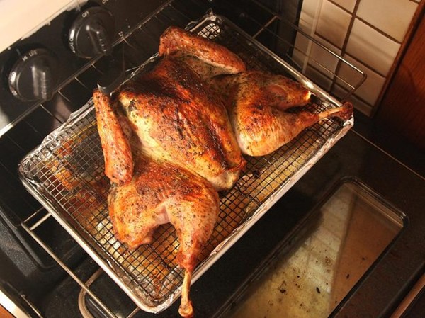 Herb-rubbed crisp-skinned butterflied roast turkey
