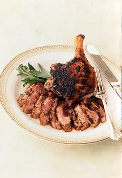 Herb-rubbed duck with tart cherry and sage sauce