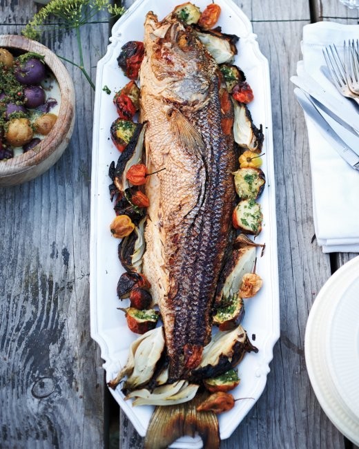 Herb-rubbed grilled fish