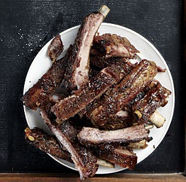 Herb-rubbed pork spareribs with honey-lemon glaze