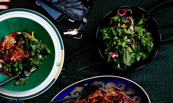 Herb salad with pickled red onion and preserved lemon