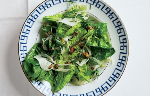 Herb salad with pistachios, fennel, and horseradish