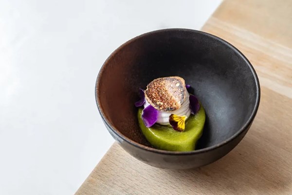 Herb sorbet with burnt meringue