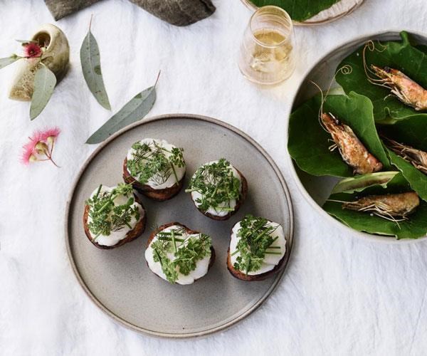 Herb toasts with hand-dived scallops