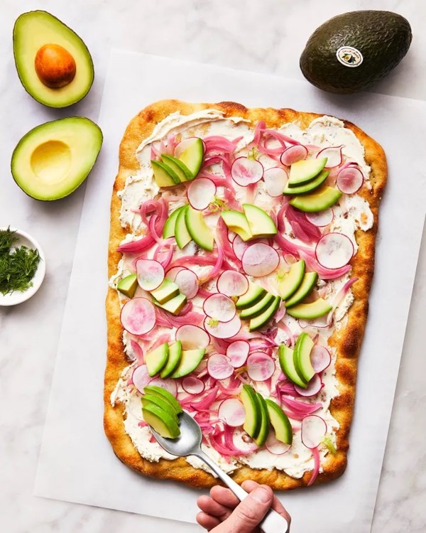 Herbed cheese and California avocado flatbread 