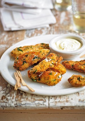 Herbed chicken fingers with lemon mayonnaise