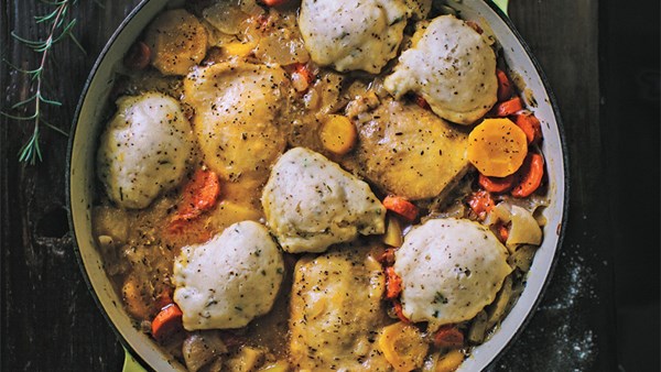 Herbed chicken with garlic and rosemary dumplings
