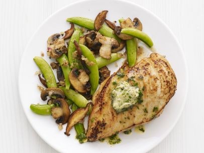 Herbed chicken with snap peas and mushrooms