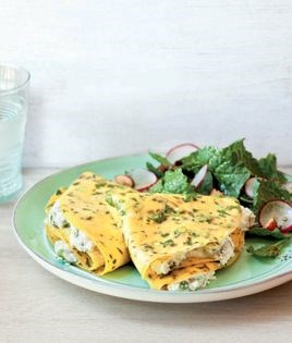 Herbed egg crepes with ricotta and spring salad