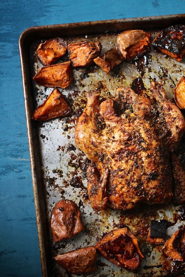 Herbed faux-tisserie chicken and potatoes