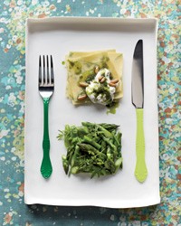 Herbed fazzoletti with asparagus and burrata