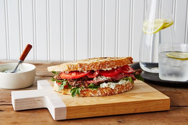 Herbed feta and steak sandwich