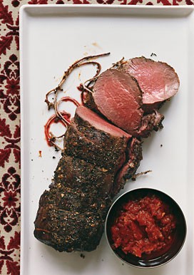 Herbed fillet of beef with tomato Madeira confit