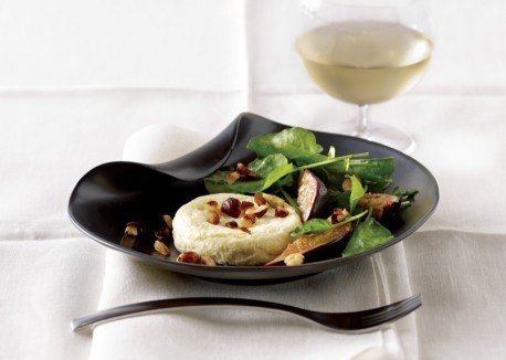 Herbed goat cheese flans with figs, hazelnuts and cress